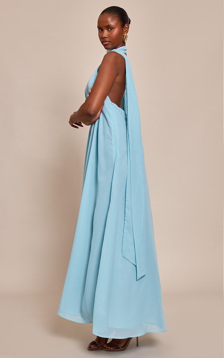Pretty Little Thing Dusty Blue Chiffon High Neck Scarf Detail Maxi Dress