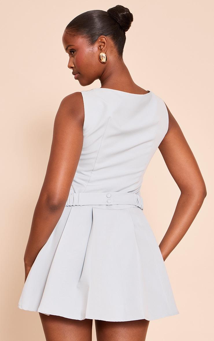 Pretty Little Thing Dusty Blue Woven Belt Detail Pleated Shift Dress