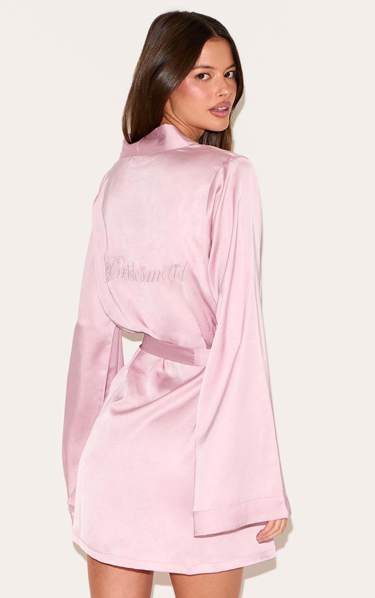 Pretty Little Thing Dusty Pink Bridesmaid Satin Embroidered Robe