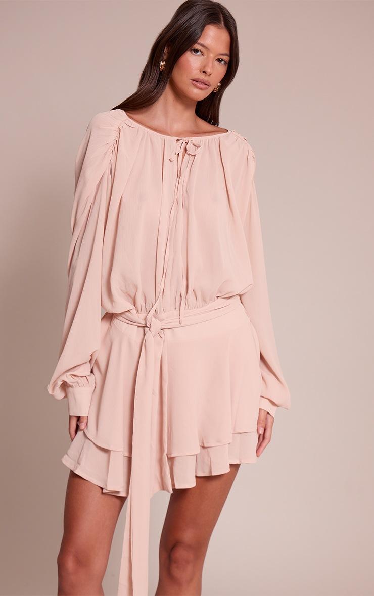 Pretty Little Thing Dusty Pink Chiffon Belt Wrap Mini Shift Dress