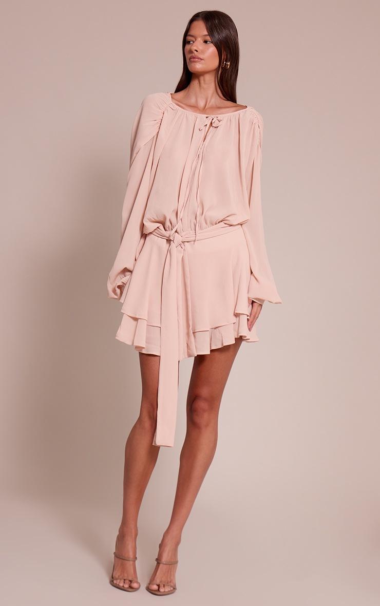 Pretty Little Thing Dusty Pink Chiffon Belt Wrap Mini Shift Dress