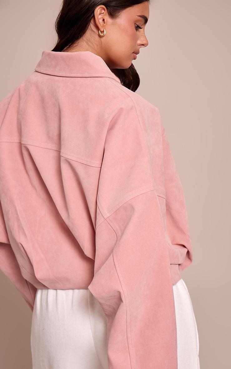 Pretty Little Thing Dusty Pink Faux Suede Covered Placket Bomber Jacket