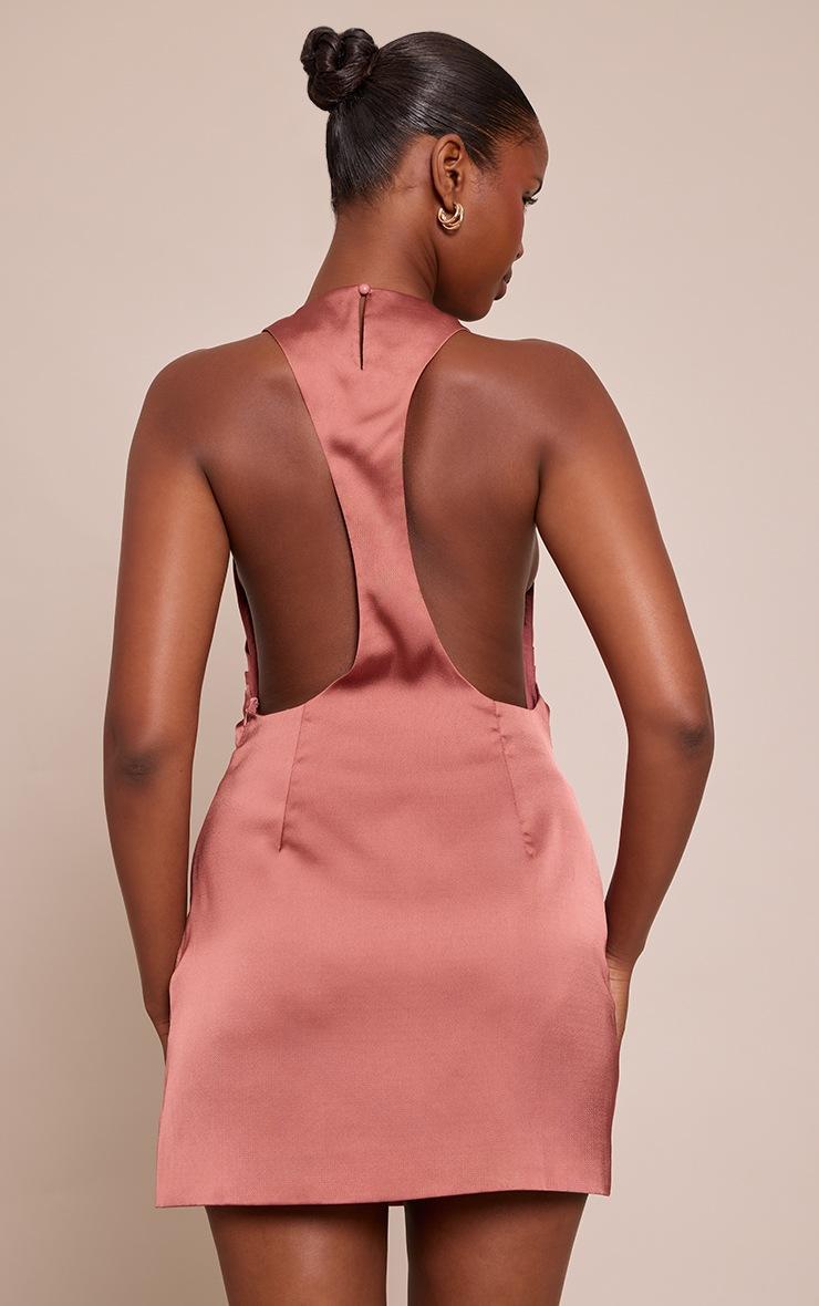 Pretty Little Thing Dusty Pink Satin Halterneck Back Cut Out Shift Dress