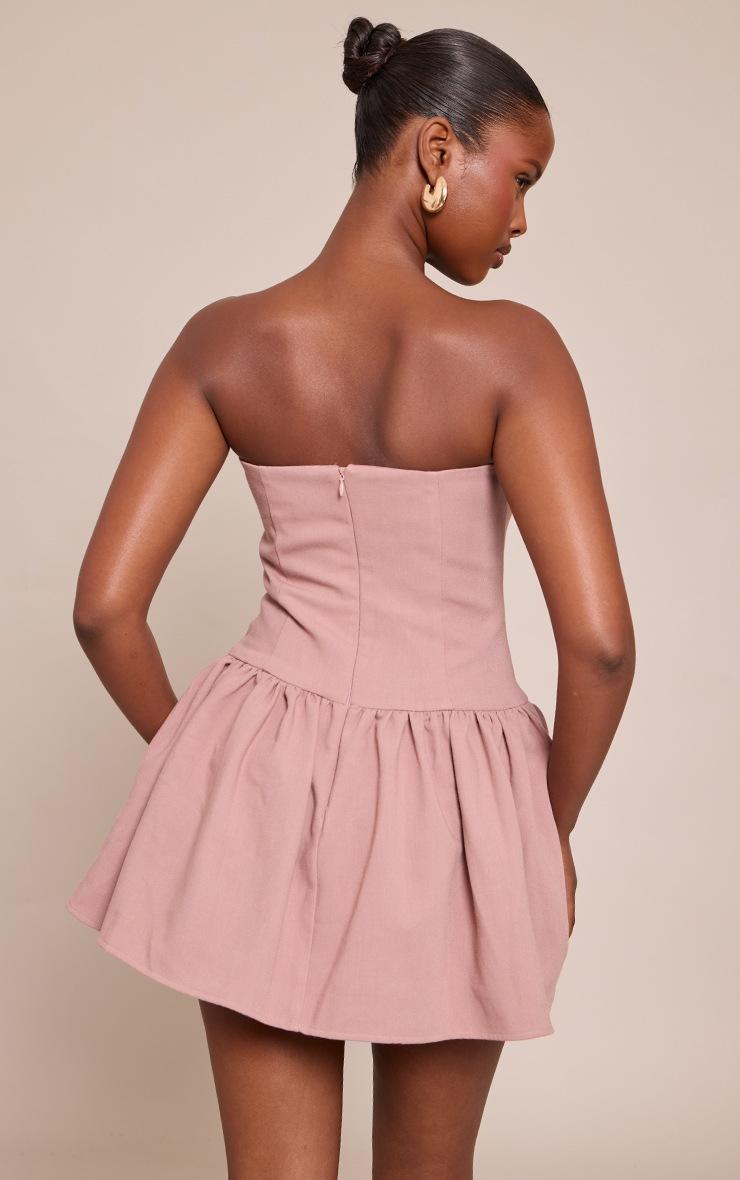 Pretty Little Thing Dusty Pink Woven Bandeau Corset Frill Hem Mini Dress