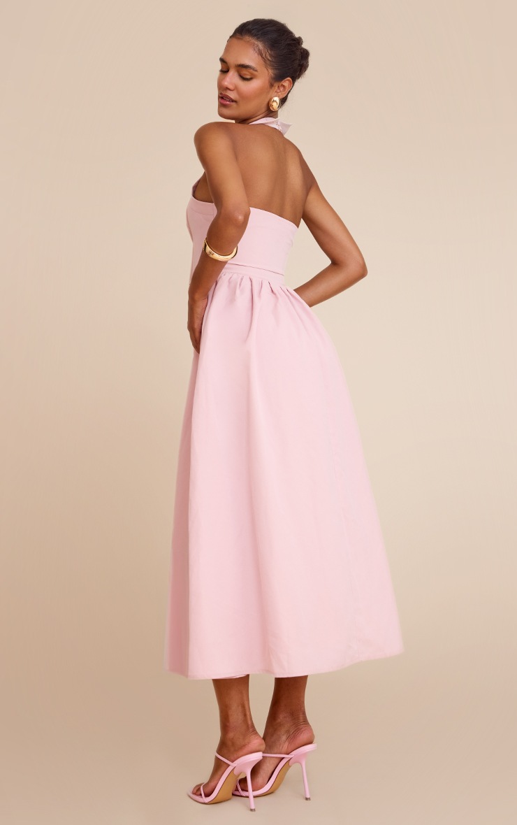 Pretty Little Thing Dusty Pink Woven Button Collar Midaxi Dress