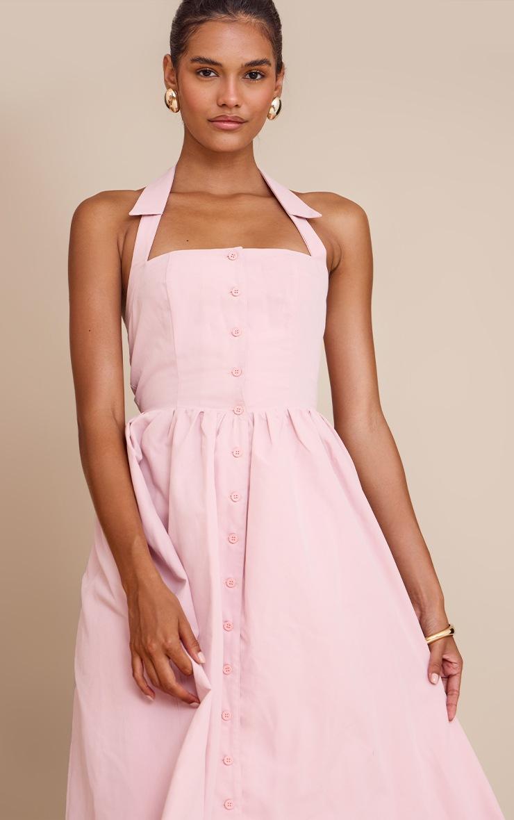 Pretty Little Thing Dusty Pink Woven Button Collar Midaxi Dress