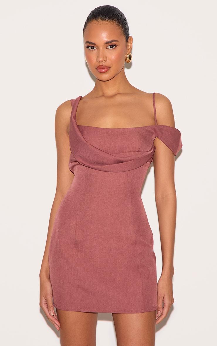 Pretty Little Thing Dusty Pink Woven Drape Mini Dress