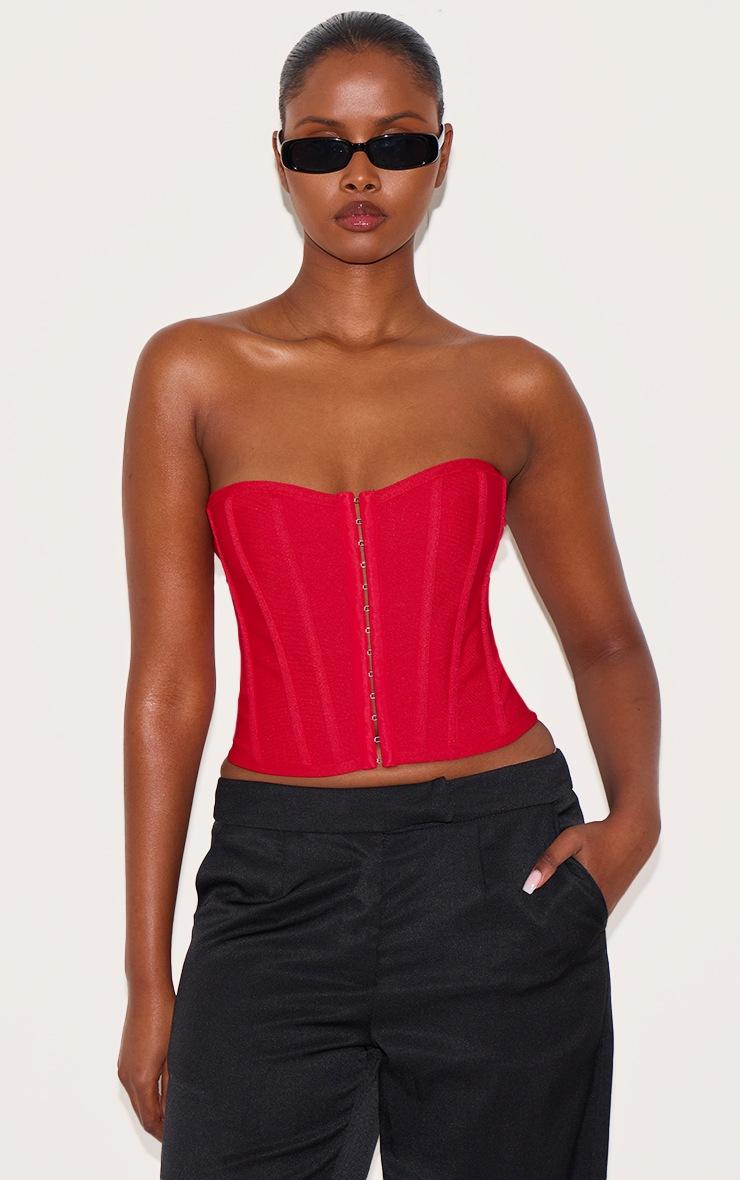 Pretty Little Thing Dusty Red Bandage Hook And Eye Structured Corset