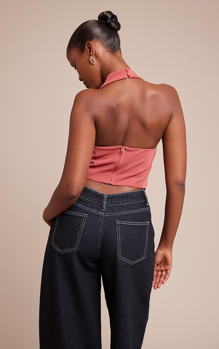 Pretty Little Thing Dusty Rose Woven Halterneck Cowl Long Top