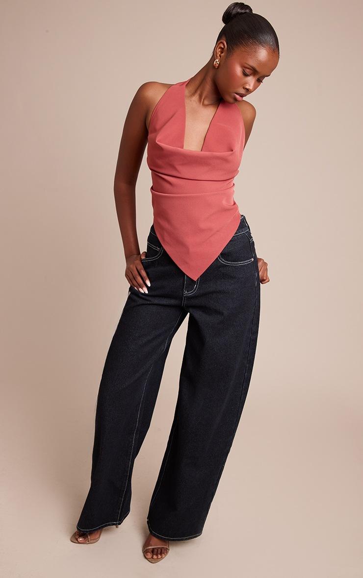 Pretty Little Thing Dusty Rose Woven Halterneck Cowl Long Top