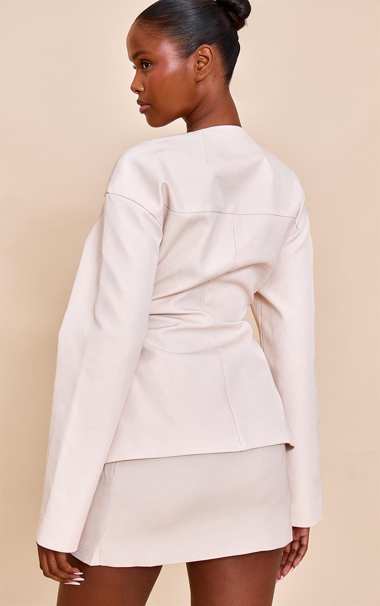 Pretty Little Thing Ecru Cinched Waist Stretch Blazer