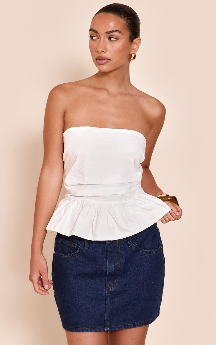 Pretty Little Thing Ecru Cotton Bandeau Peplum Frill Top