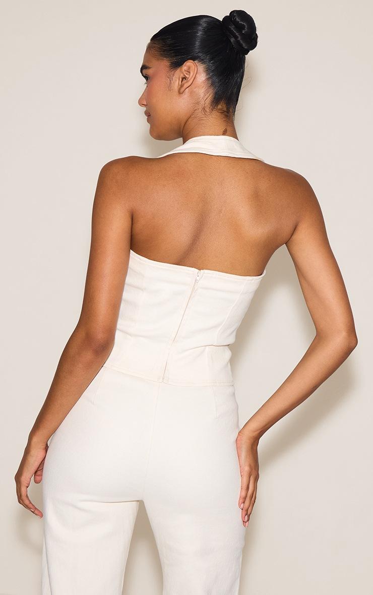 Pretty Little Thing Ecru Halterneck Stretch Denim Top