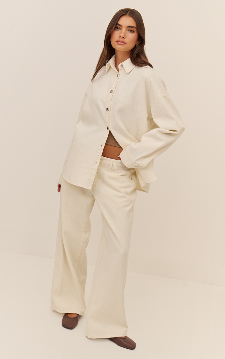 Pretty Little Thing Ecru Low Rise Wide Leg Style Jeans