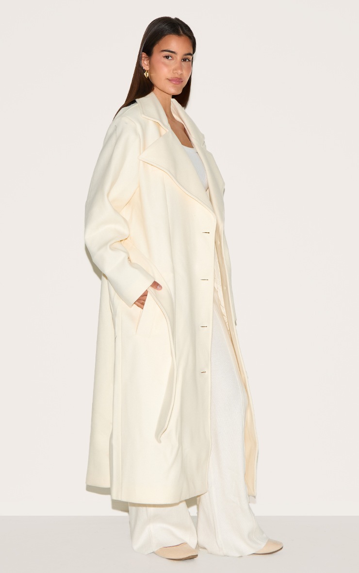 Pretty Little Thing Ecru Oversized Wool Look Trench Coat