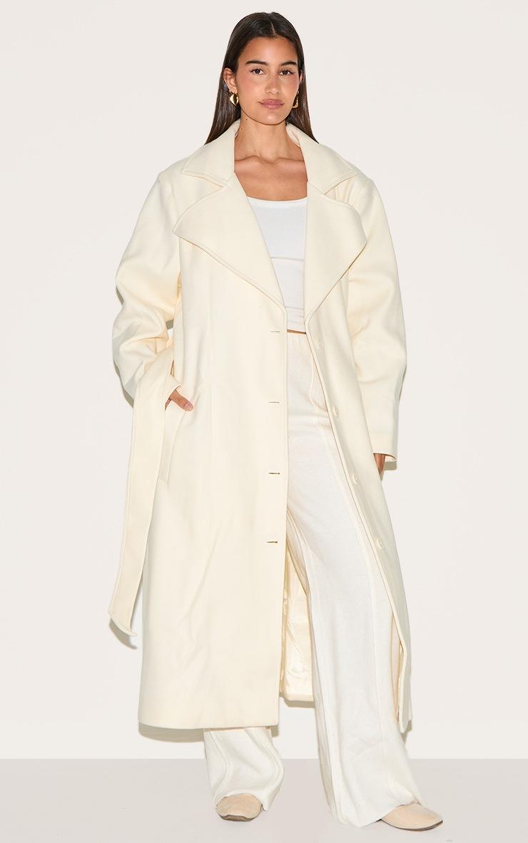 Pretty Little Thing Ecru Oversized Wool Look Trench Coat