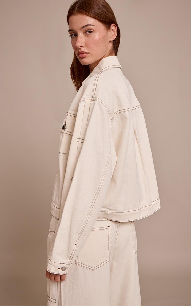 Pretty Little Thing Ecru Pleat Detail Boxy Denim Jacket