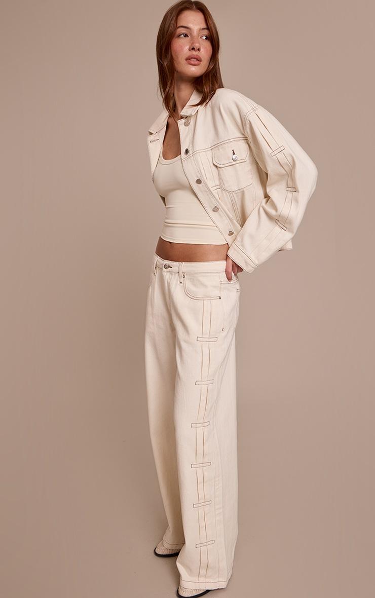 Pretty Little Thing Ecru Pleat Detail Boxy Denim Jacket