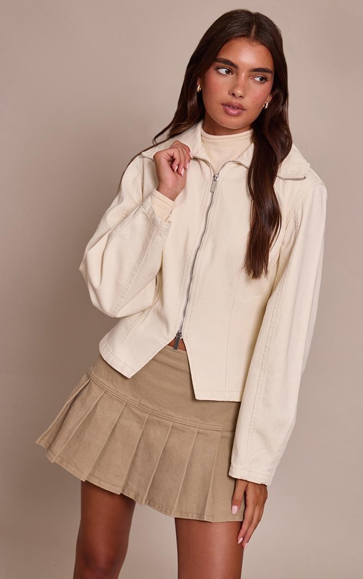 Pretty Little Thing Ecru Sailor Collar Double Ended Zip Cinch Jacket
