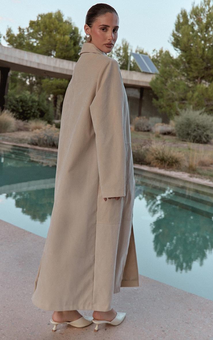 Pretty Little Thing Ecru Suede Longline Button Coat