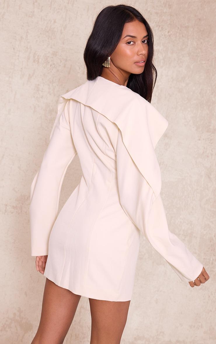 Pretty Little Thing Ecru Woven Cape Detail Long Sleeve Bodycon Dress