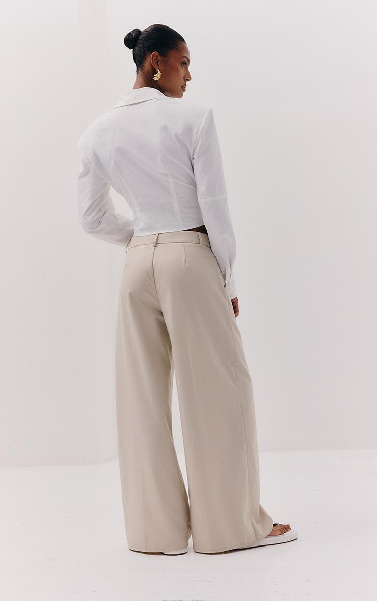 Pretty Little Thing Ecru Woven Double Pleat Wide Leg Pant