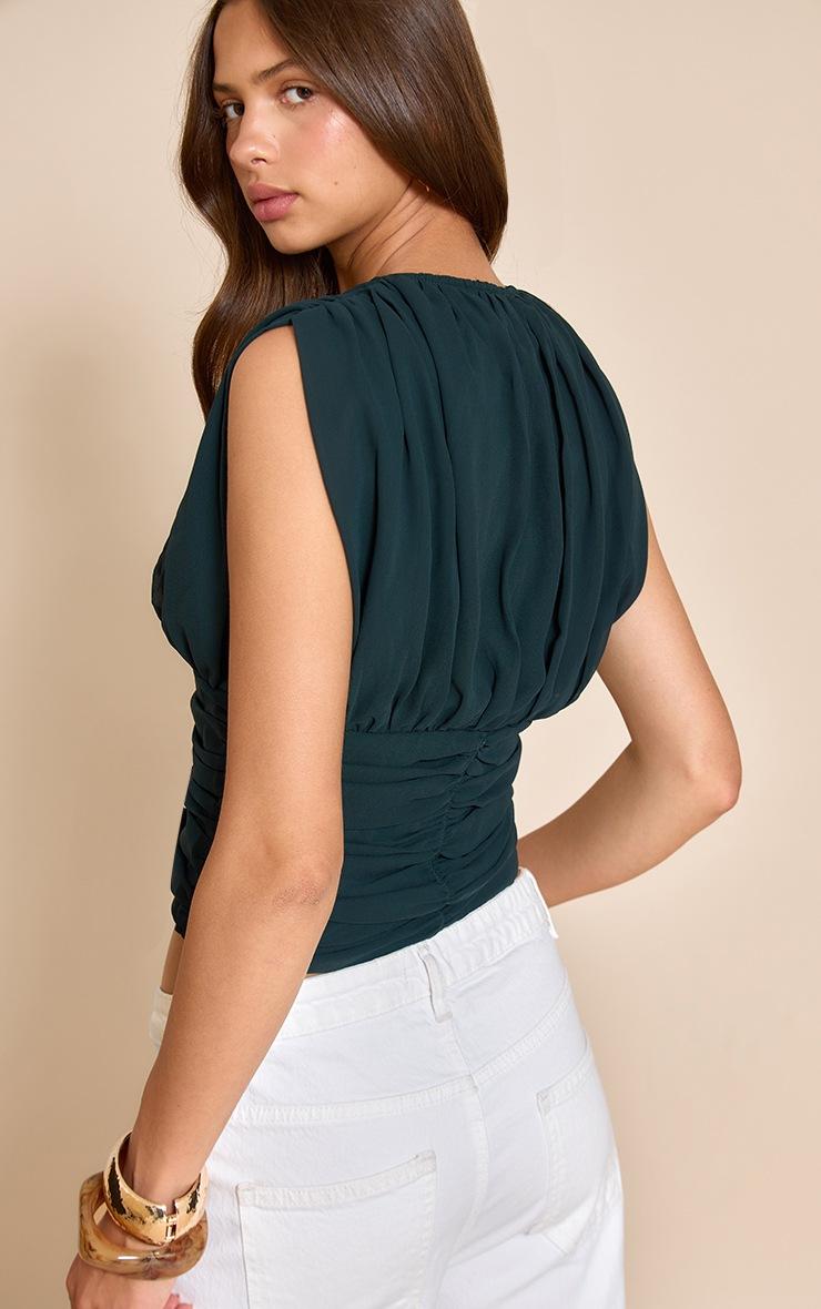 Pretty Little Thing Emerald Green Chiffon Plunge Ruched Bodice Top