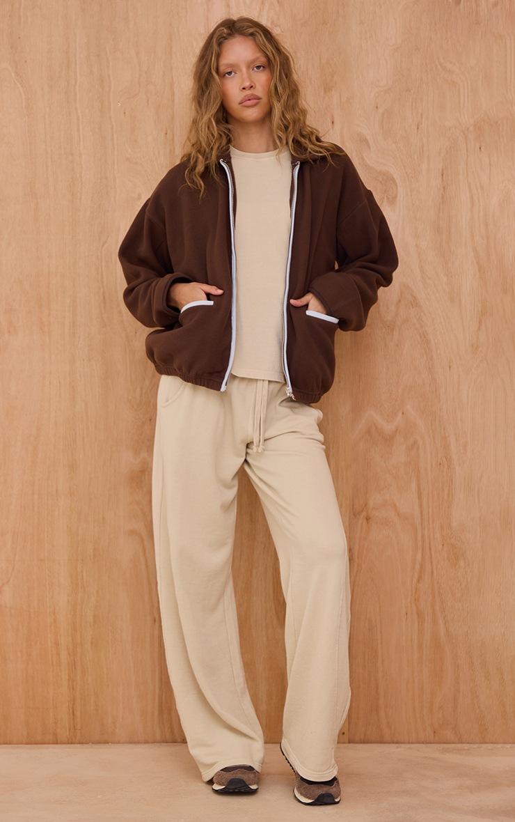 Pretty Little Thing Espresso Contrast Binding Zip Up Fleece