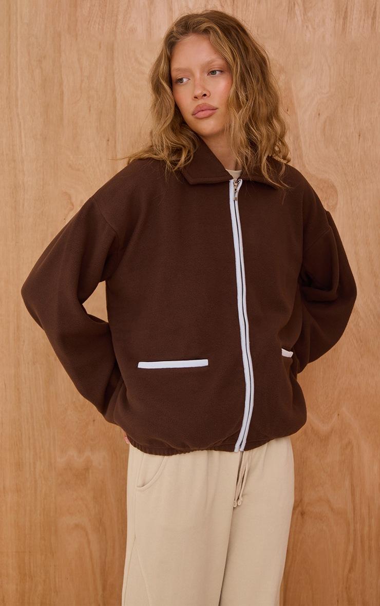 Pretty Little Thing Espresso Contrast Binding Zip Up Fleece