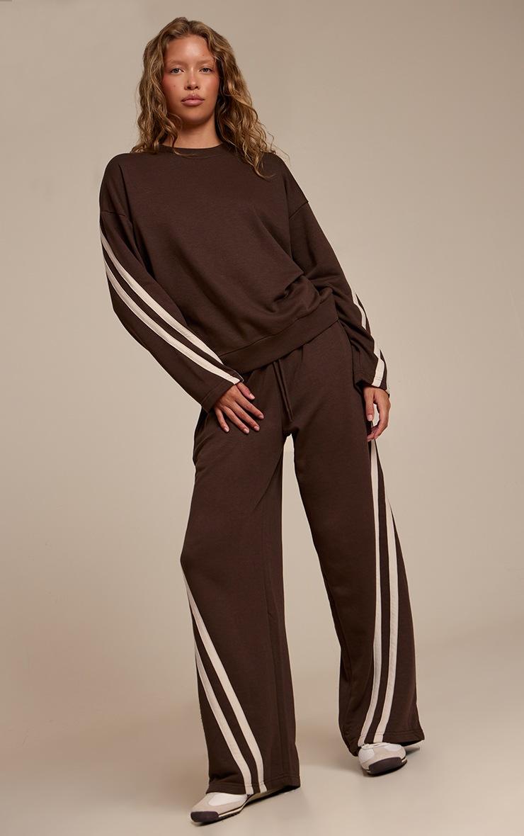 Pretty Little Thing Espresso Contrast Striped Oversized Sweatshirt