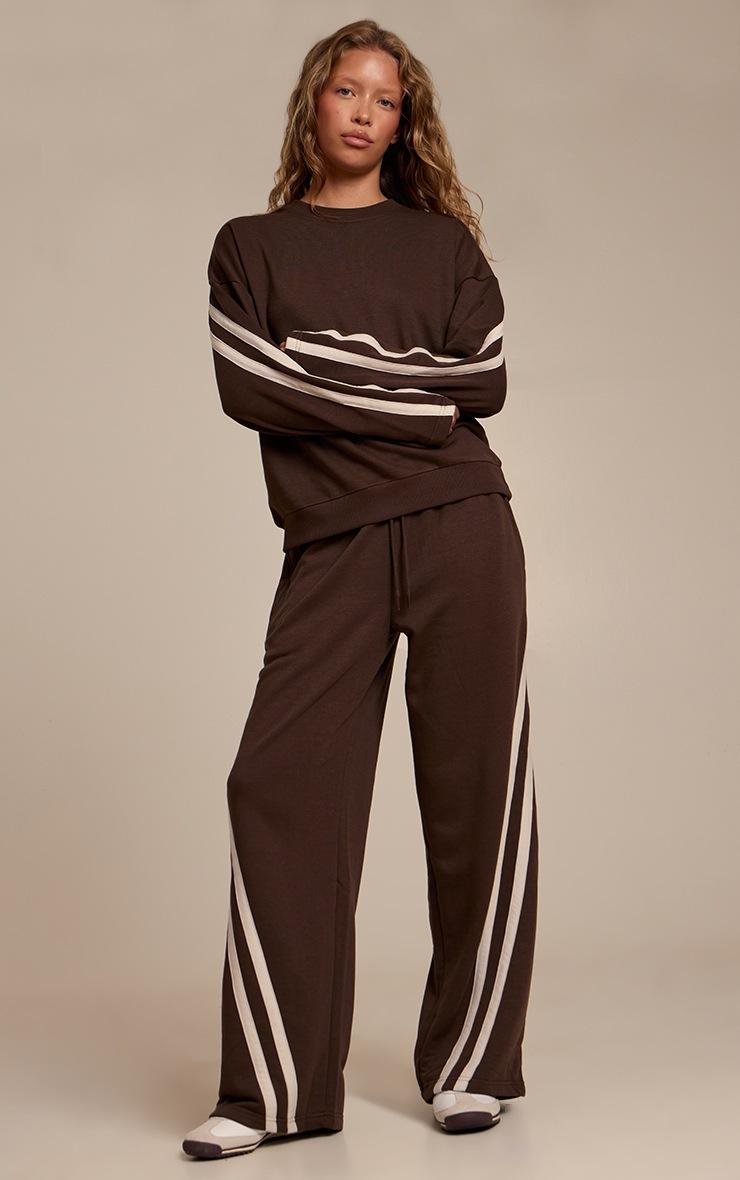 Pretty Little Thing Espresso Contrast Striped Wide Leg Sweatpants