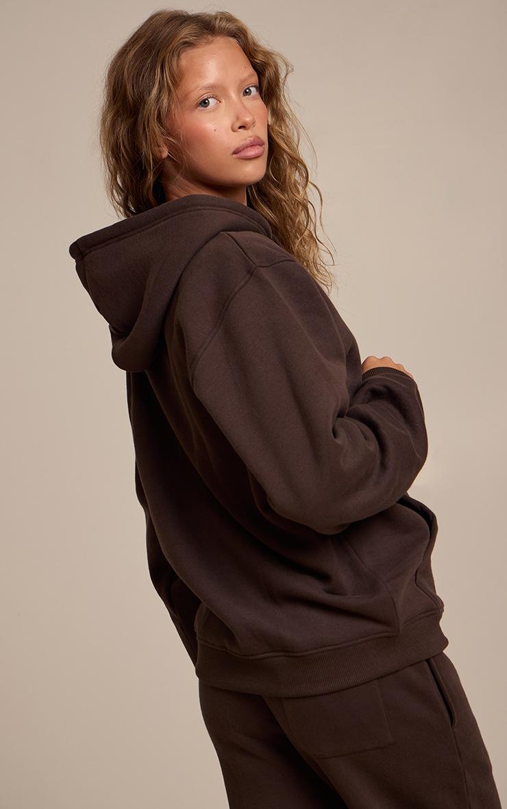 Pretty Little Thing Espresso Cotton Fleece Full Zip Hoodie