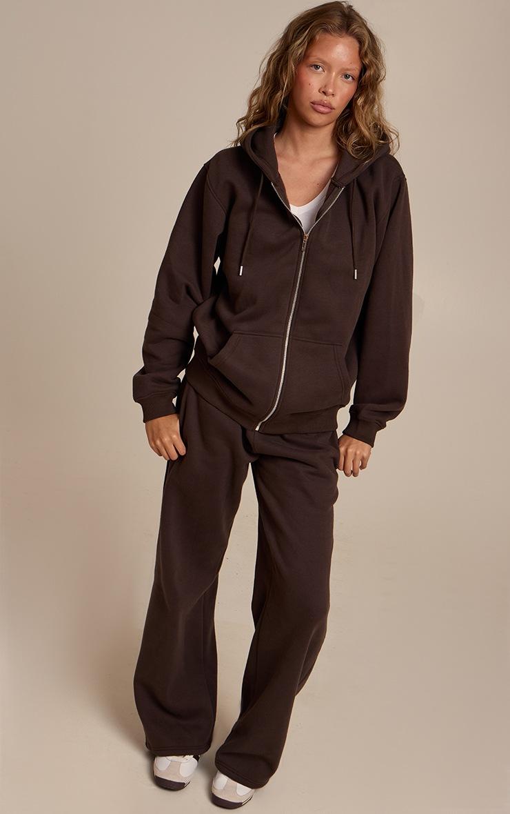 Pretty Little Thing Espresso Cotton Fleece Full Zip Hoodie