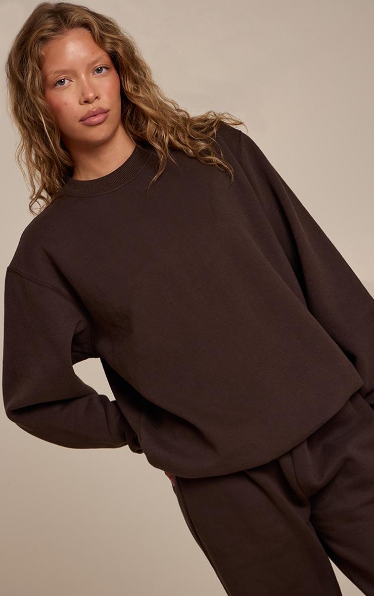Pretty Little Thing Espresso Cotton Fleece Pullover Sweatshirt