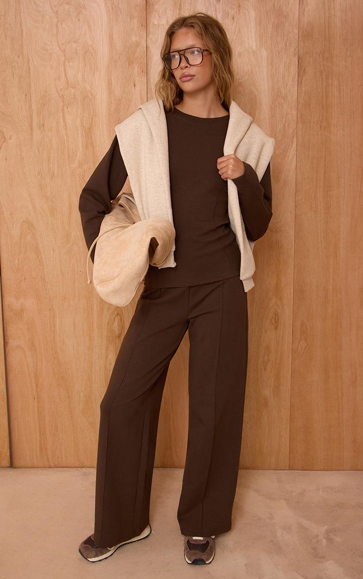 Pretty Little Thing Espresso Interlock Pintuck Straight Leg Sweatpants