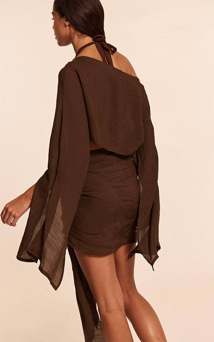 Pretty Little Thing Espresso Linen Look Drape Shoulder Top