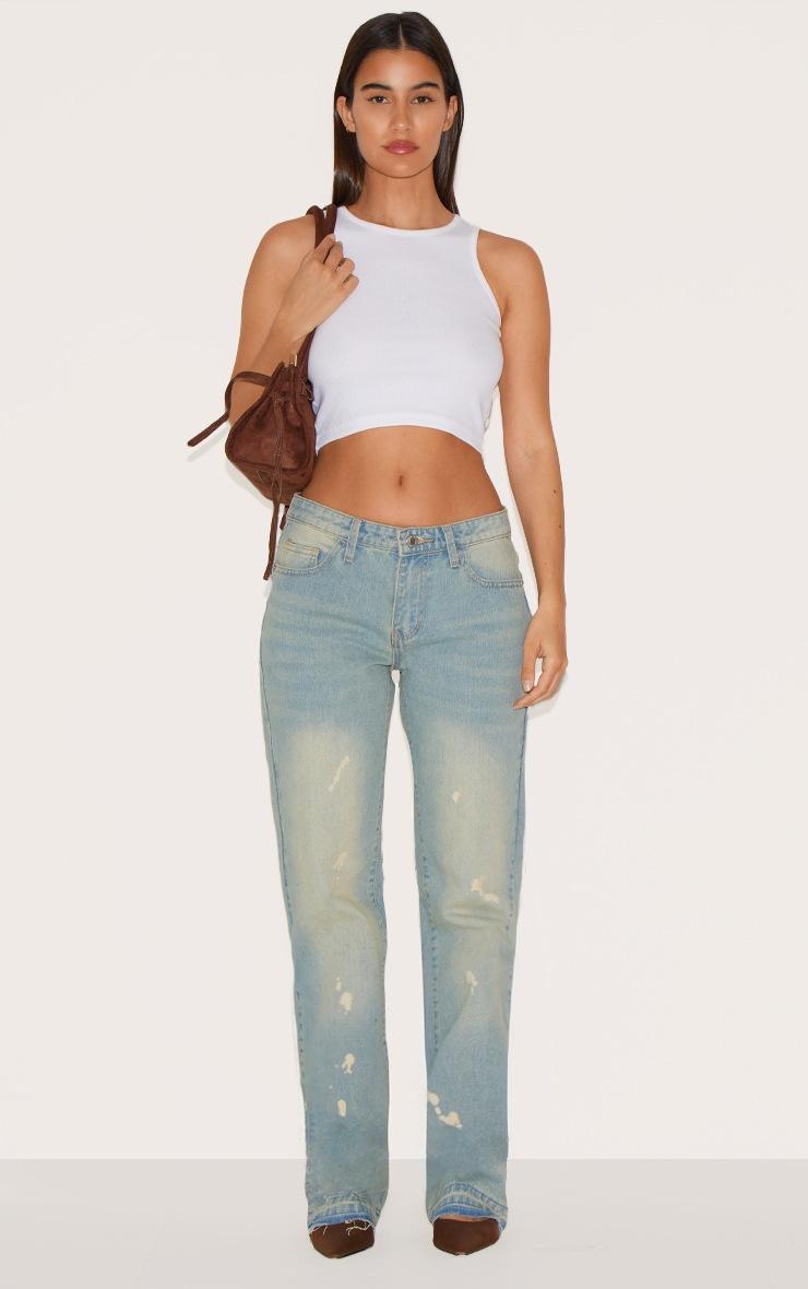 Pretty Little Thing Faded Vintage Wash Splattered Effect Straight Leg Jeans