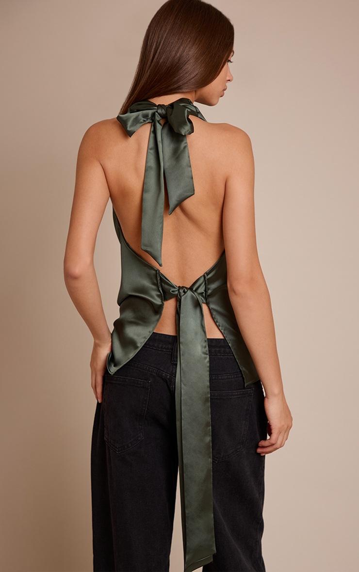 Pretty Little Thing Forest Green Satin Drape Plunge Cowl Top