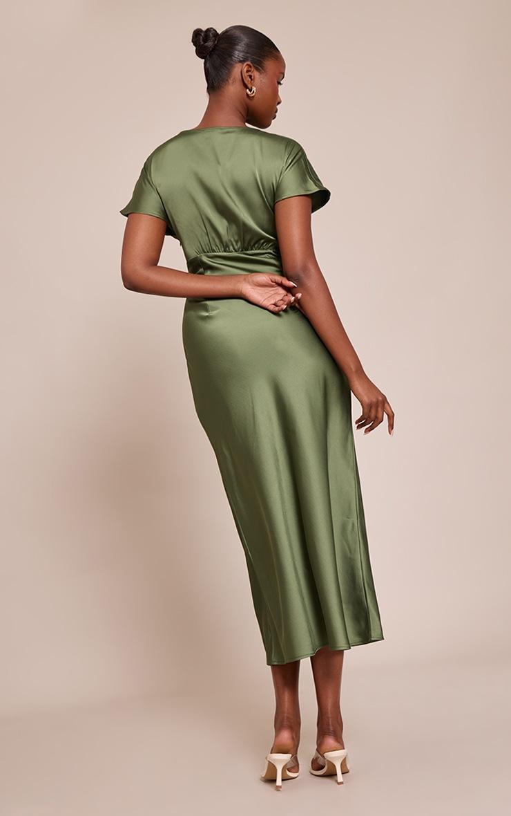 Pretty Little Thing Forest Green Satin Short Sleeve Midaxi Dress