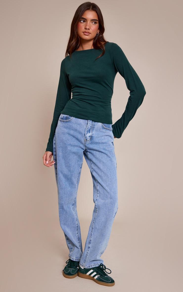 Pretty Little Thing Forest Green Soft Cotton Ruched Side Long Sleeve Top