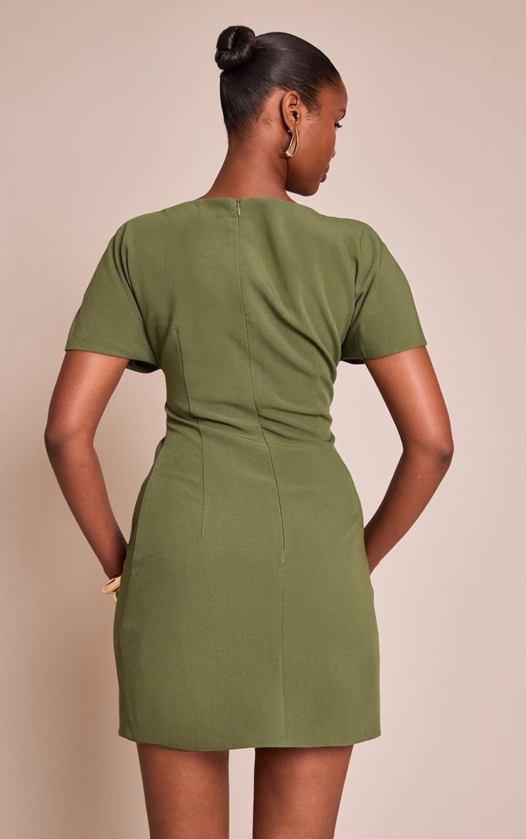 Pretty Little Thing Forest Green Woven Ruched Short Sleeve Mini Dress