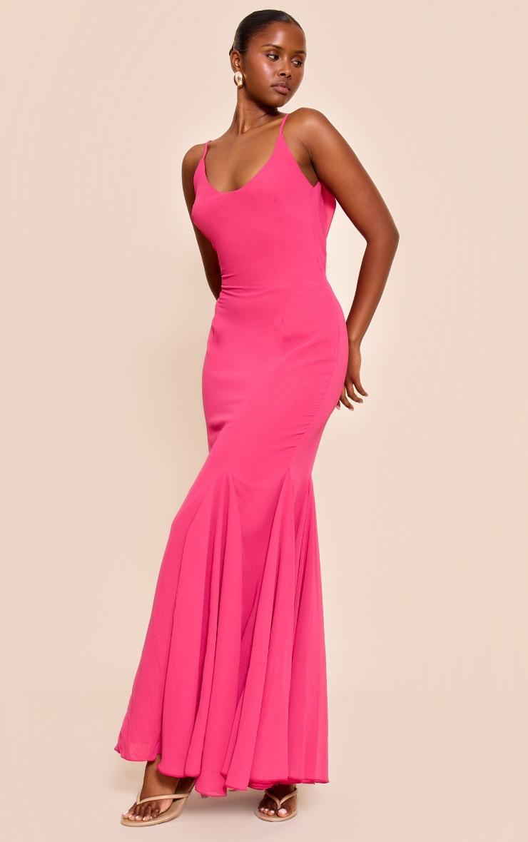 Pretty Little Thing Fuschia Chiffon Scoop Neck Cowl Back Sleeveless Maxi Dress