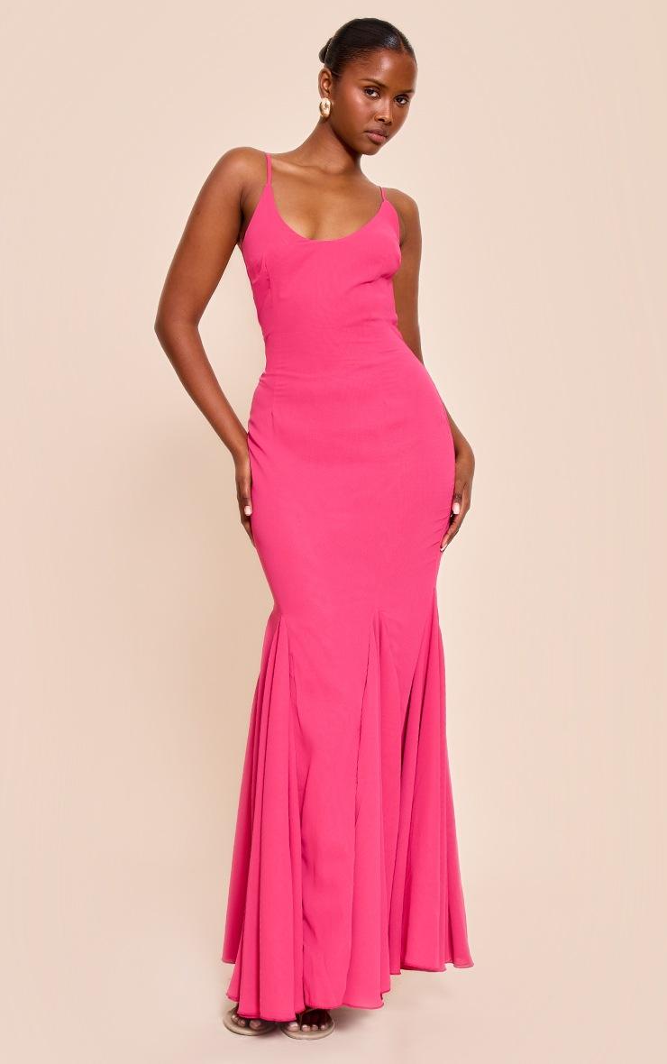 Pretty Little Thing Fuschia Chiffon Scoop Neck Cowl Back Sleeveless Maxi Dress