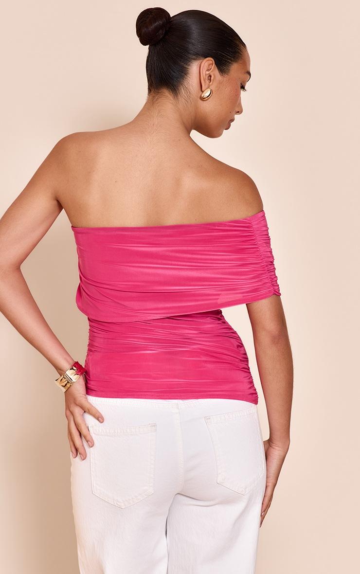 Pretty Little Thing Fuschia Double Layer Slinky Overlay One Shoulder Top