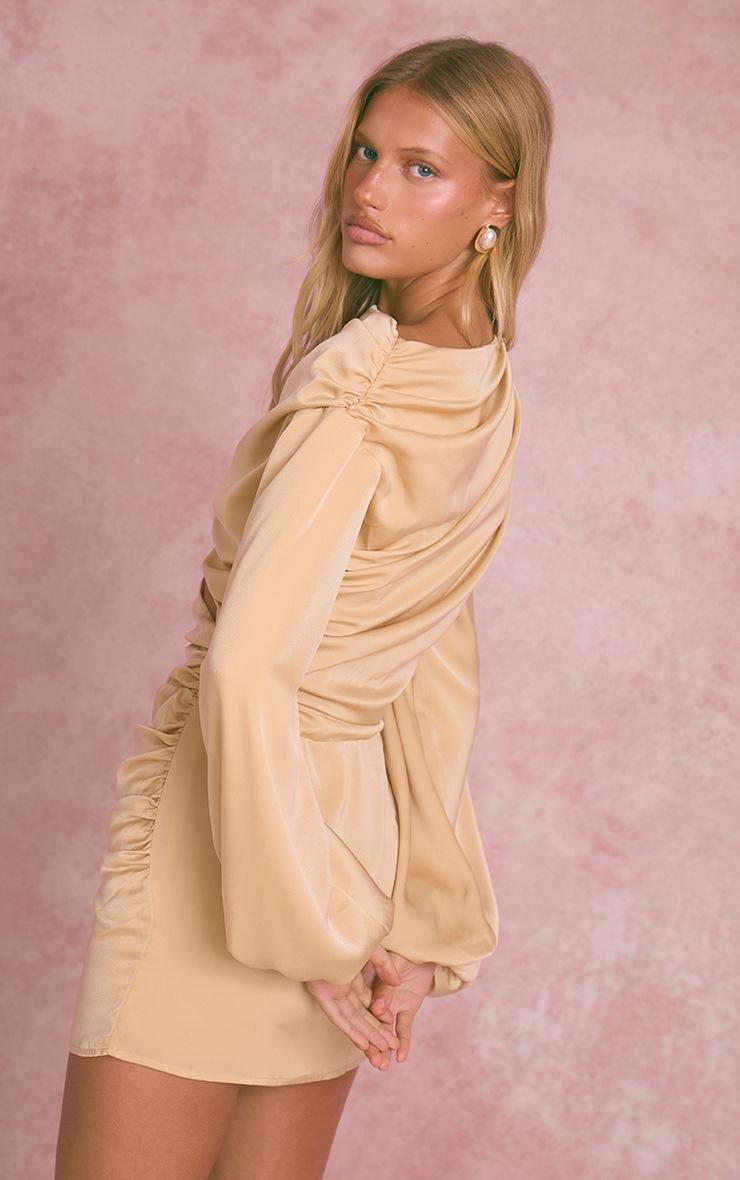 Pretty Little Thing Gold Satin Cut Out Long Sleeve Bodycon Mini Dress