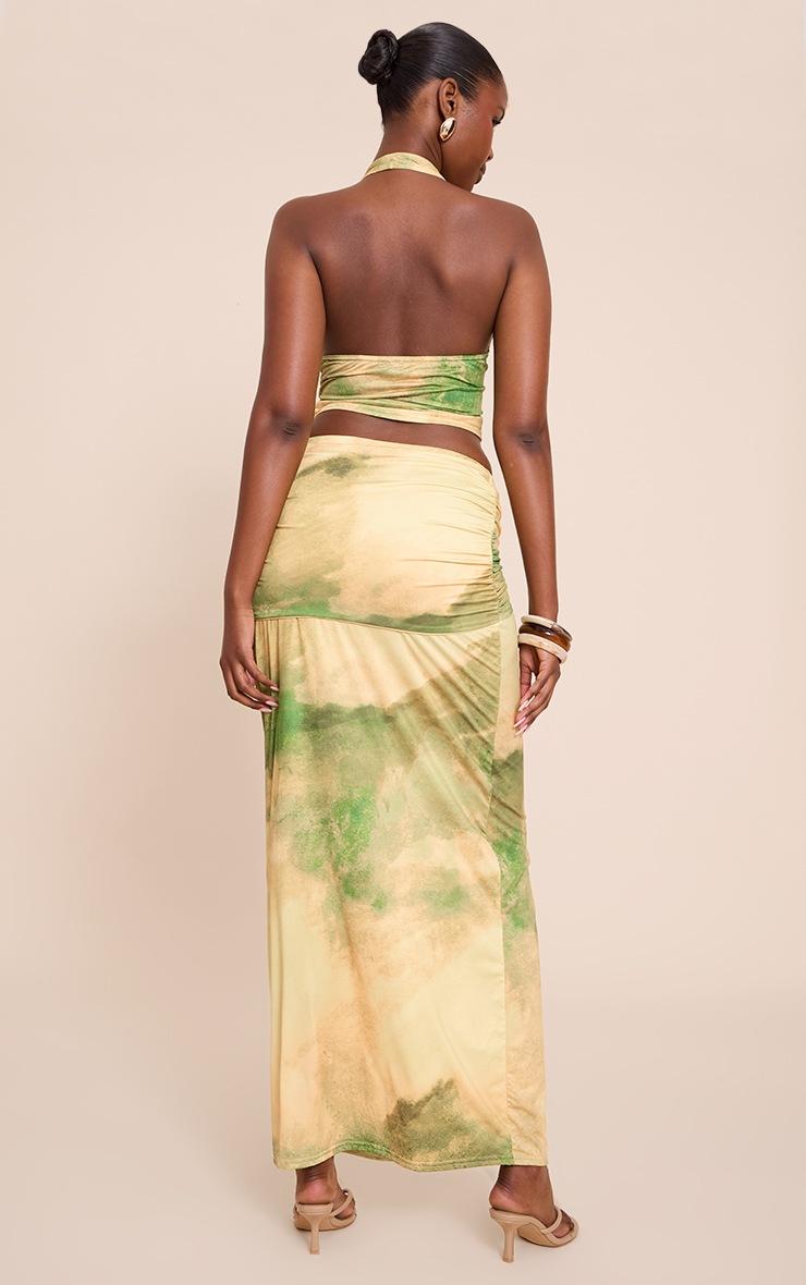 Pretty Little Thing Green Abstract Print Ruched Detail Flowy Maxi Skirts