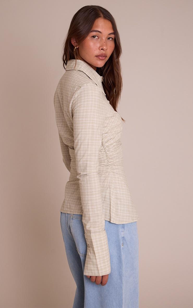 Pretty Little Thing Green Check Fitted Ruched Side Shirt