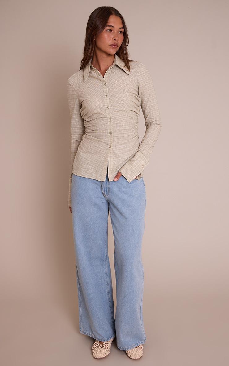Pretty Little Thing Green Check Fitted Ruched Side Shirt