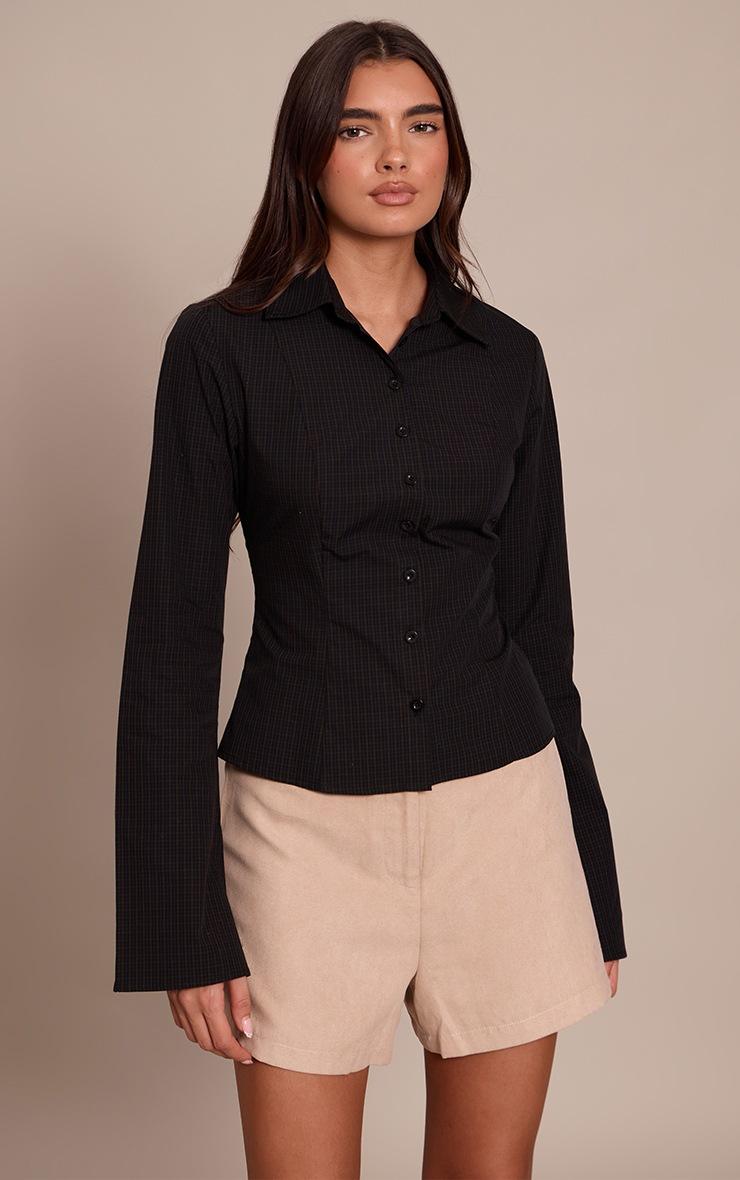 Pretty Little Thing Green Check Seam Detail Fitted Shirt
