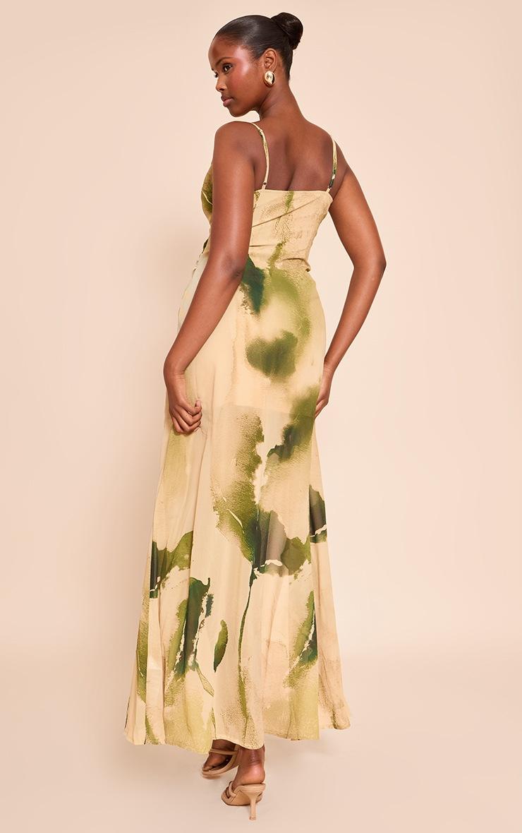 Pretty Little Thing Green Floral Chiffon Frill Plunge Strappy Maxi Dress